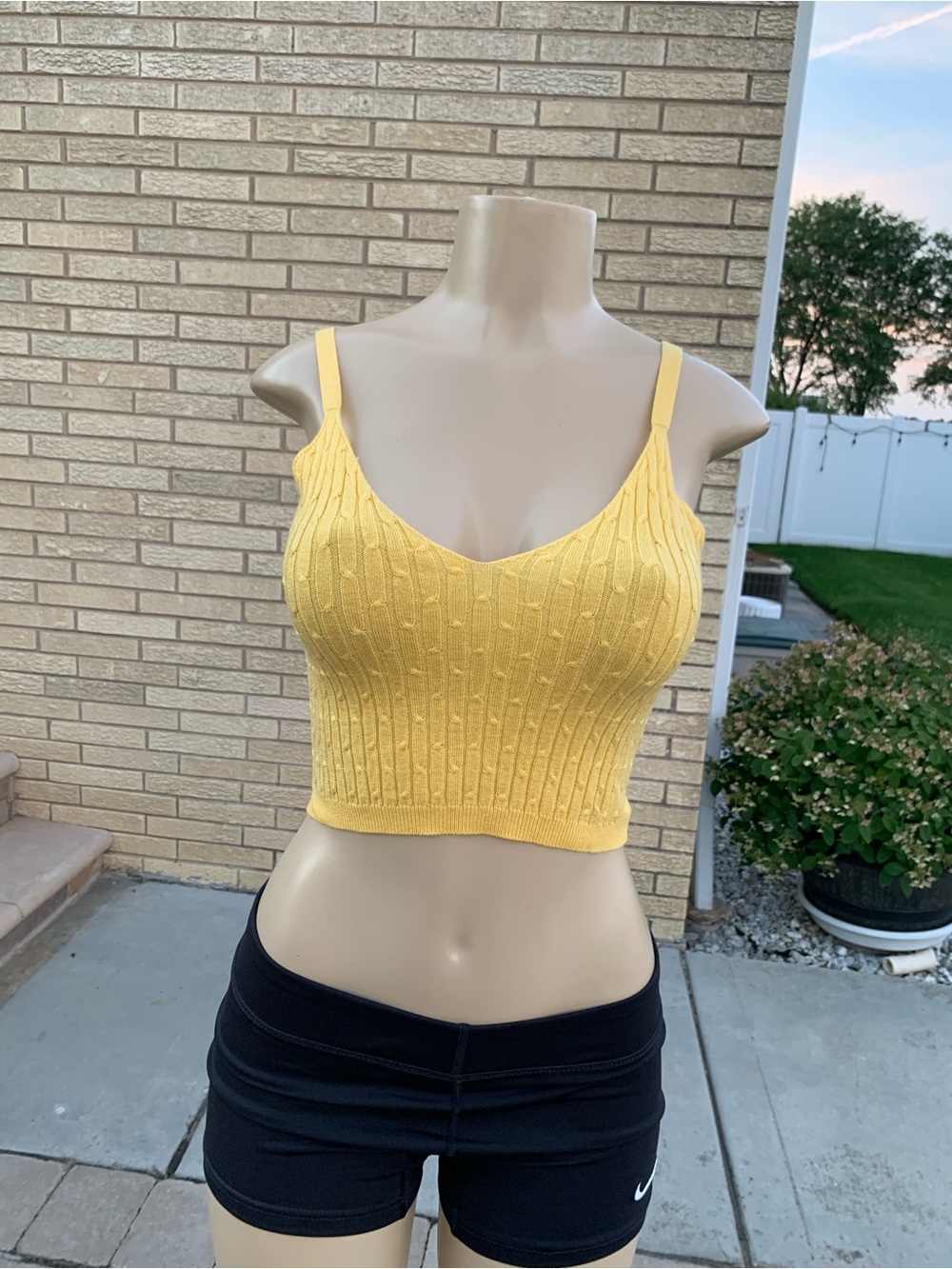 Love University Yellow Ribbed Knit Cropped Tank Top - Size S